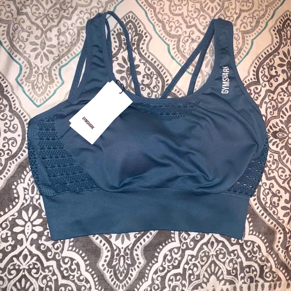 NWT gymshark sports bra in blue green grey color
